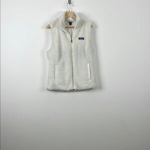 Patagonia Los Gateo White Fleece Full Zip 2 Pocket Vest Classic Outdoor Style L
